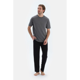 Pantalon En Modal Peigné À Jambe Droite Homme Noir