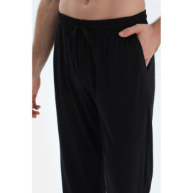 Pantalon En Modal Peigné À Jambe Droite Homme Noir