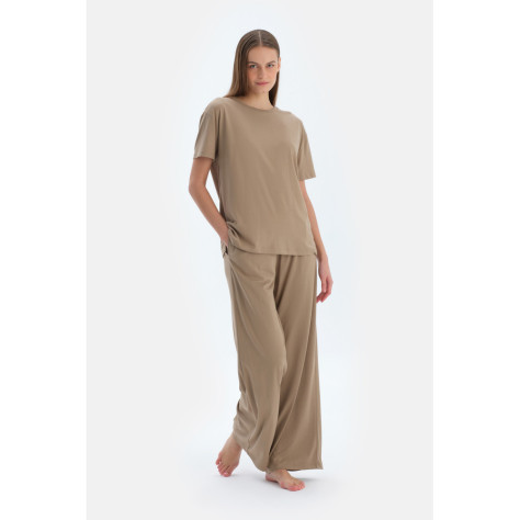 Pantalon Basique En Modal Avec Poches Femme Marron Clair