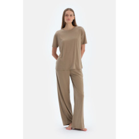 Pantalon Basique En Modal Avec Poches Femme Marron Clair