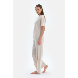 Pantalon Basic Modal Avec Poches Femme Crème