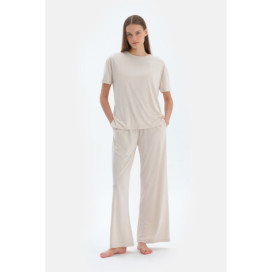 Pantalon Basic Modal Avec Poches Femme Crème