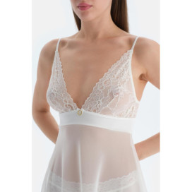 Babydoll En Tulle Détail Dentelle Femme Blanc