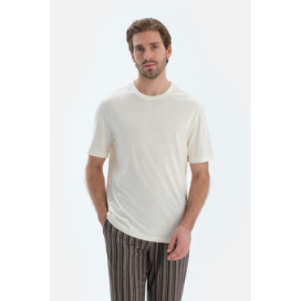 T-Shirt Manches Courtes Col Rond Peigné Modal Peigné Homme Ecru