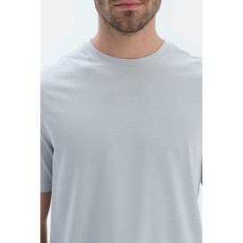 T-Shirt Basique Manches Courtes Col Rond Homme Gris Clair