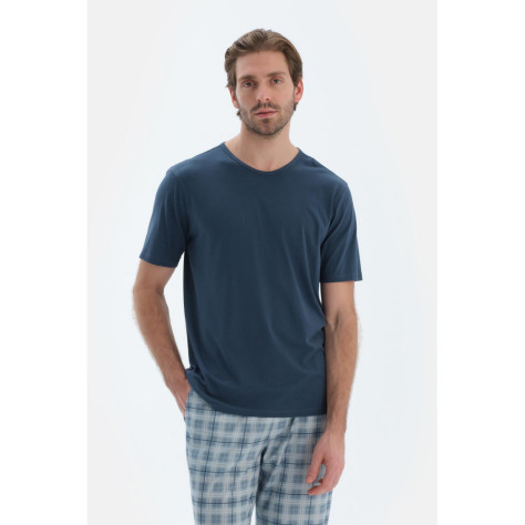 T-Shirt Basique Manches Courtes Col Rond Homme Bleu Marine