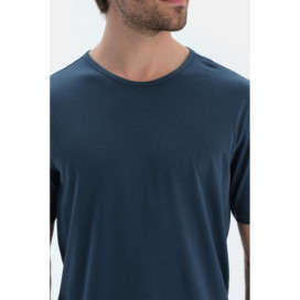 T-Shirt Basique Manches Courtes Col Rond Homme Bleu Marine