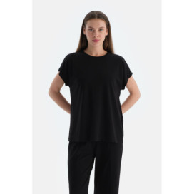 T-Shirt À Manches Courtes Et Col Rond Femme Noir