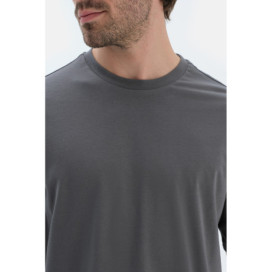 T-Shirt Basique Manches Courtes Col Rond Homme Gris Foncé