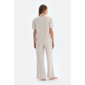 T-Shirt Basique En Modal À Manches Courtes Femme Crème