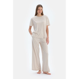 T-Shirt Basique En Modal À Manches Courtes Femme Crème