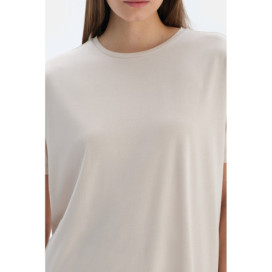 T-Shirt Basique En Modal À Manches Courtes Femme Crème
