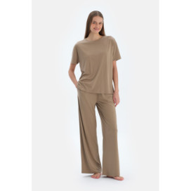 T-Shirt Basique En Modal À Manches Courtes Femme Marron Clair