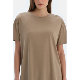 T-Shirt Basique En Modal À Manches Courtes Femme Marron Clair