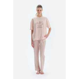 Ensemble De Pyjama T-Shirt Et Pantalon À Manches Courtes Col Rond Femme Rose Clair