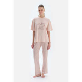 Ensemble De Pyjama T-Shirt Et Pantalon À Manches Courtes Col Rond Femme Rose Clair