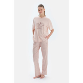 Ensemble De Pyjama T-Shirt Et Pantalon À Manches Courtes Col Rond Femme Rose Clair
