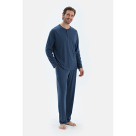Raglan Manches Longues Basique T-Shirt Pantalon Pyjama Ensemble Homme Bleu Marine