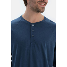 Raglan Manches Longues Basique T-Shirt Pantalon Pyjama Ensemble Homme Bleu Marine