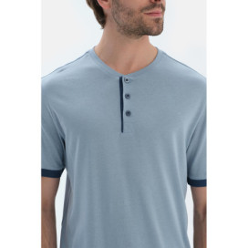 Ensemble De Pyjama T-Shirt Pantalon Plat Basique À Manches Courtes Homme Bleu Clair