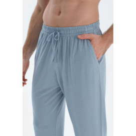 Ensemble De Pyjama T-Shirt Pantalon Plat Basique À Manches Courtes Homme Bleu Clair
