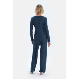 Ensemble Pyjama T-Shirt Pantalon Camsoset Col V Viscose Femme Bleu Marine