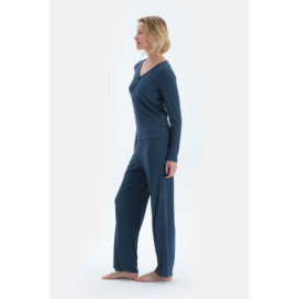 Ensemble Pyjama T-Shirt Pantalon Camsoset Col V Viscose Femme Bleu Marine