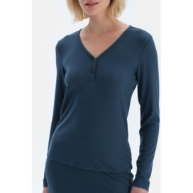 Ensemble Pyjama T-Shirt Pantalon Camsoset Col V Viscose Femme Bleu Marine