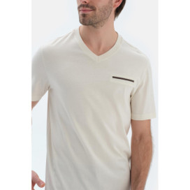 Col V Manches Courtes Poche Fleto Basique T-Shirt Pantalon Pyjama Ensemble Homme Beige