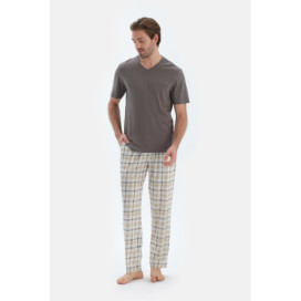 Col V Manches Courtes T-Shirt Pantalon Pyjama Ensemble Homme Gris