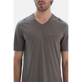 Col V Manches Courtes T-Shirt Pantalon Pyjama Ensemble Homme Gris