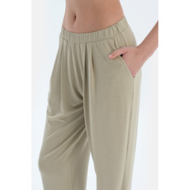 Ensemble Pyjama T-Shirt Plissé Col V Femme Sauge