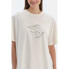 Ensemble De Pyjama T-Shirt À Manches Courtes Et Pantalon Imprimé Femme Ecru