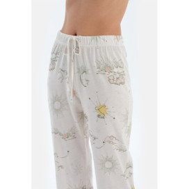 Ensemble De Pyjama T-Shirt À Manches Courtes Et Pantalon Imprimé Femme Ecru