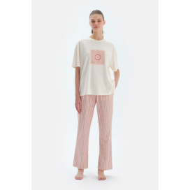 Ensemble De Pyjama T-Shirt À Manches Courtes Et Pantalon Imprimé Femme Ecru