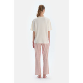 Ensemble De Pyjama T-Shirt À Manches Courtes Et Pantalon Imprimé Femme Ecru