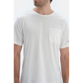 Broderie Détaillée Tissé À Carreaux T-Shirt Pantalon Pyjama Ensemble Homme Ecru