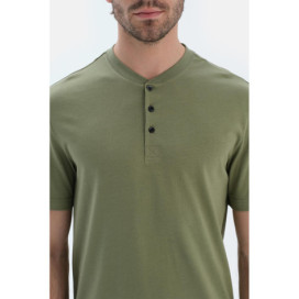 Ensemble De Pajama T-Shirt Et Pantalon À Manches Courtes Demi-Plot Homme Vert Huile