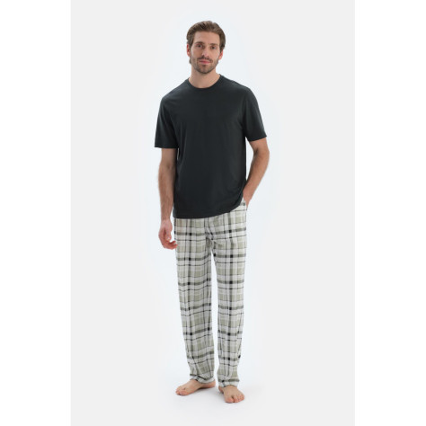 Ensemble De Pyjama Pantalon À Carreaux À Manches Courtes Homme Noir