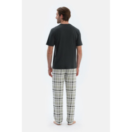 Ensemble De Pyjama Pantalon À Carreaux À Manches Courtes Homme Noir