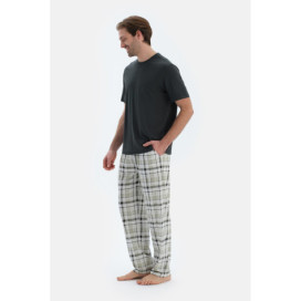 Ensemble De Pyjama Pantalon À Carreaux À Manches Courtes Homme Noir