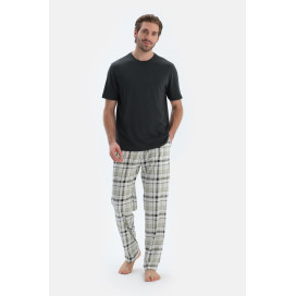 Ensemble De Pyjama Pantalon À Carreaux À Manches Courtes Homme Noir