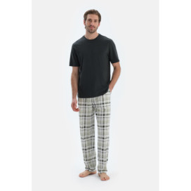 Ensemble De Pyjama Pantalon À Carreaux À Manches Courtes Homme Noir