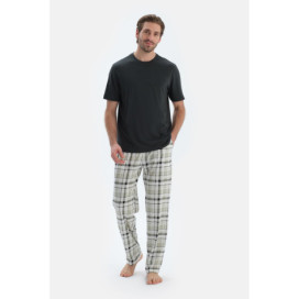 Ensemble De Pyjama Pantalon À Carreaux À Manches Courtes Homme Noir