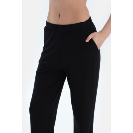 Ensemble De Pyjama T-Shirt Pantalon En Viscose Col V Manches Courtes Femme Noir