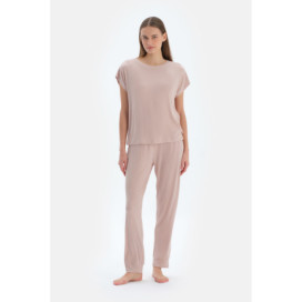 Ensemble De Pyjama En Camiscose Et En Viscose Avec Jogging À Col Rond Femme Rose Clair