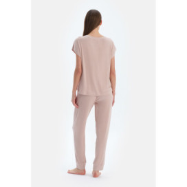 Ensemble De Pyjama En Camiscose Et En Viscose Avec Jogging À Col Rond Femme Rose Clair