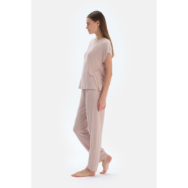 Ensemble De Pyjama En Camiscose Et En Viscose Avec Jogging À Col Rond Femme Rose Clair