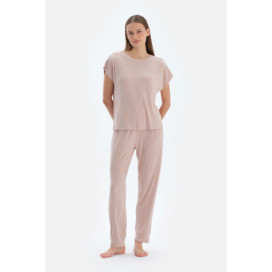 Ensemble De Pyjama En Camiscose Et En Viscose Avec Jogging À Col Rond Femme Rose Clair