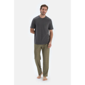 Ensemble De Pyjama T-Shirt Et Pantalon À Manches Courtes Et Détails De Coutures Homme Anthracite
